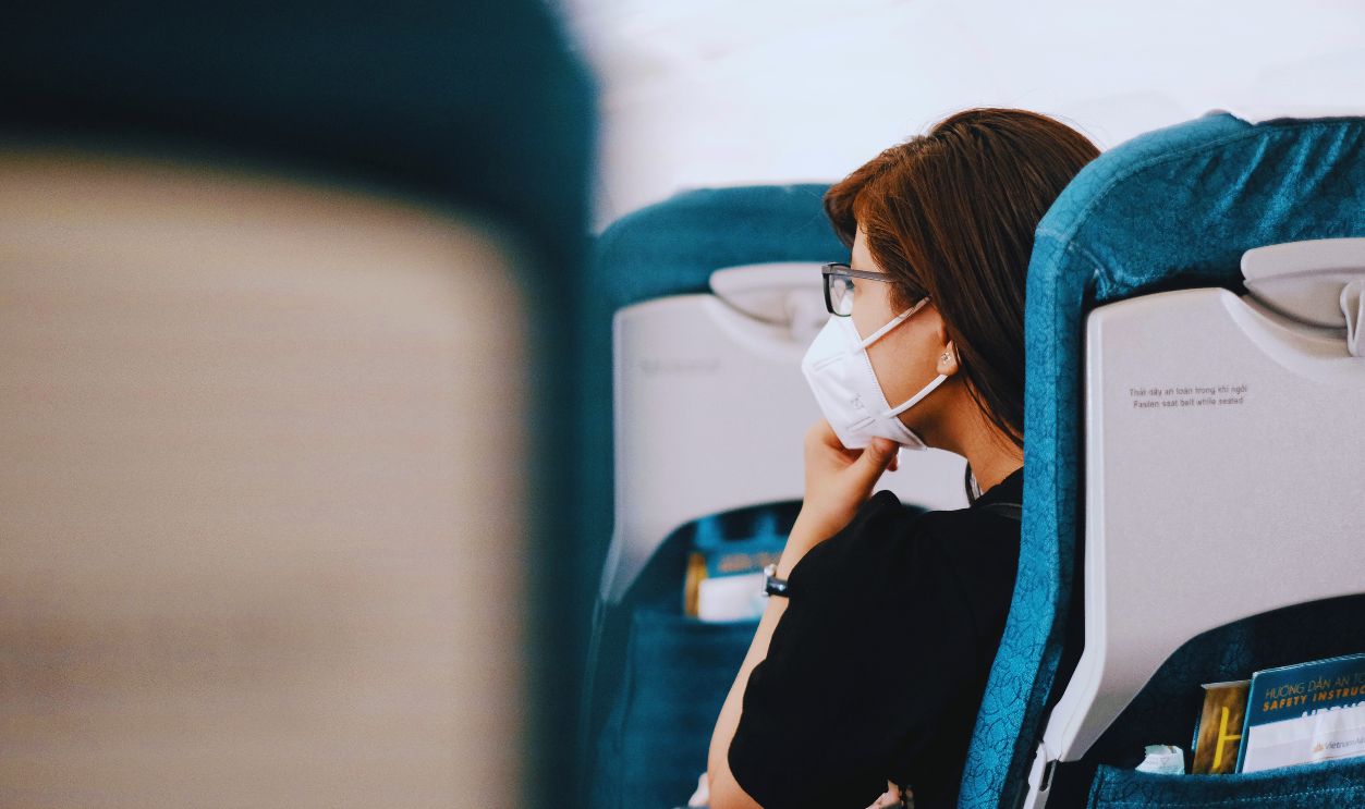 Woman in Black Shirt Wearing White Face Mask