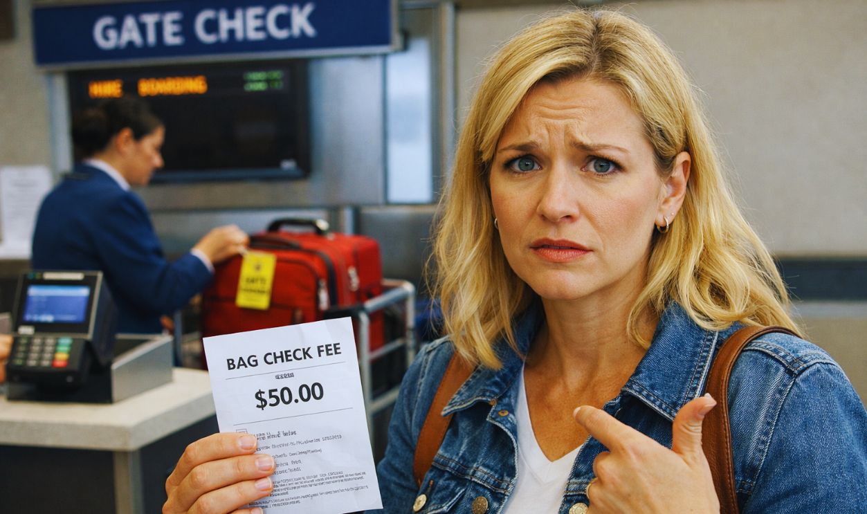 Woman worried airport Gate-Check