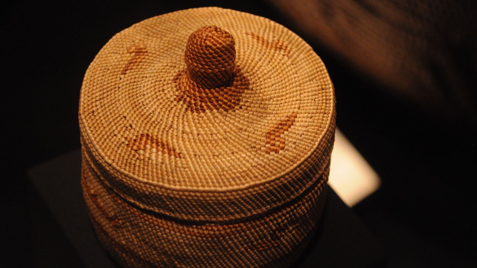 Twined cedar-bark and grass basket. Makah tribe. Washington State History Museum.