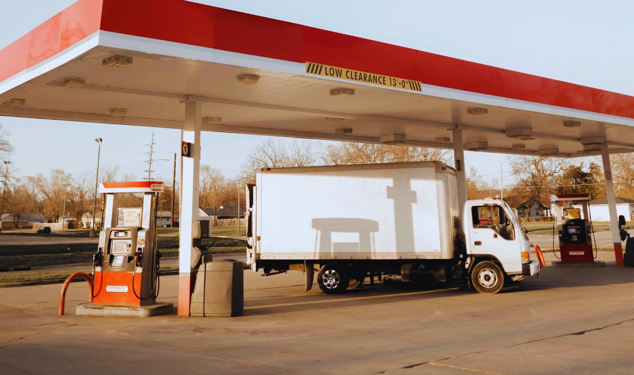 A Truck at a Petrol Station