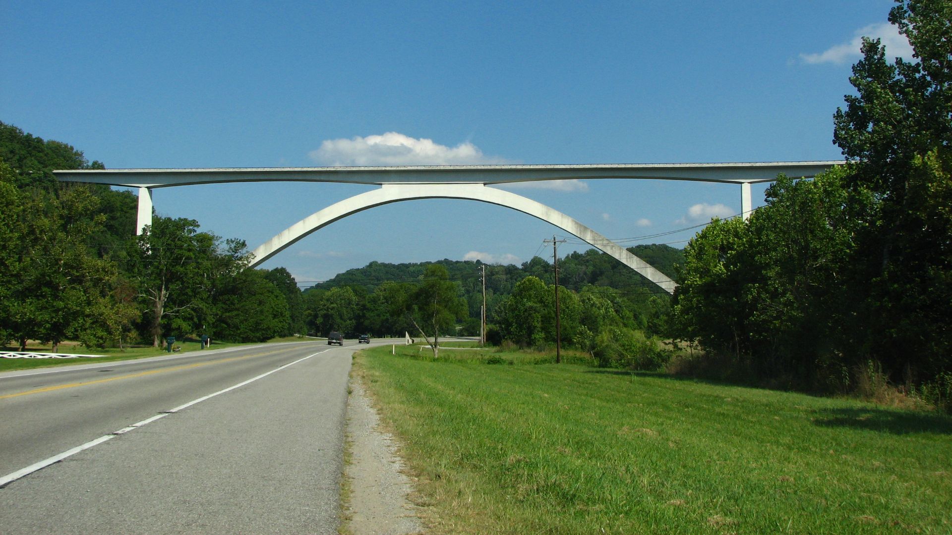 The beautiful double arched bridge at the end of the Natchez Trace Parkway near Franklin, TN.