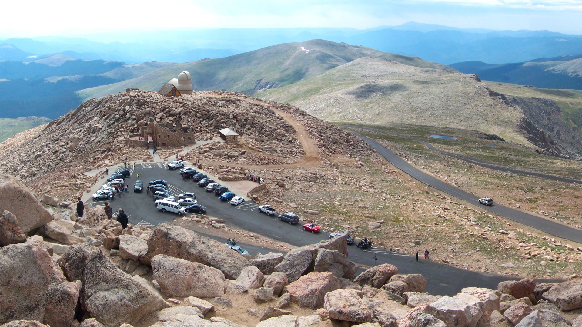 Mount Evans scenic highway as seen from summit.  (Composite of several images).