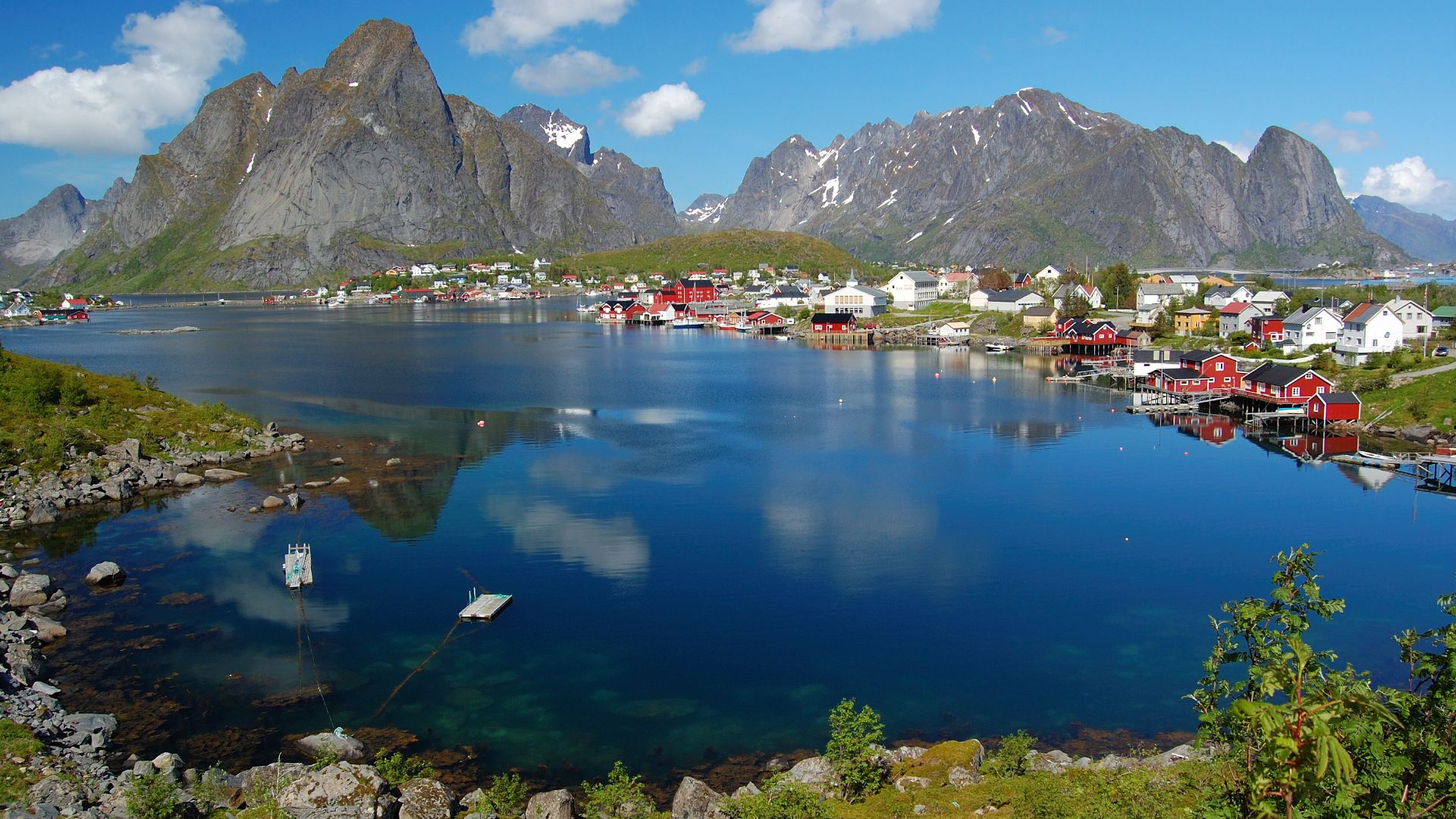 View of the small village of Reine in Lofoten, Norway.