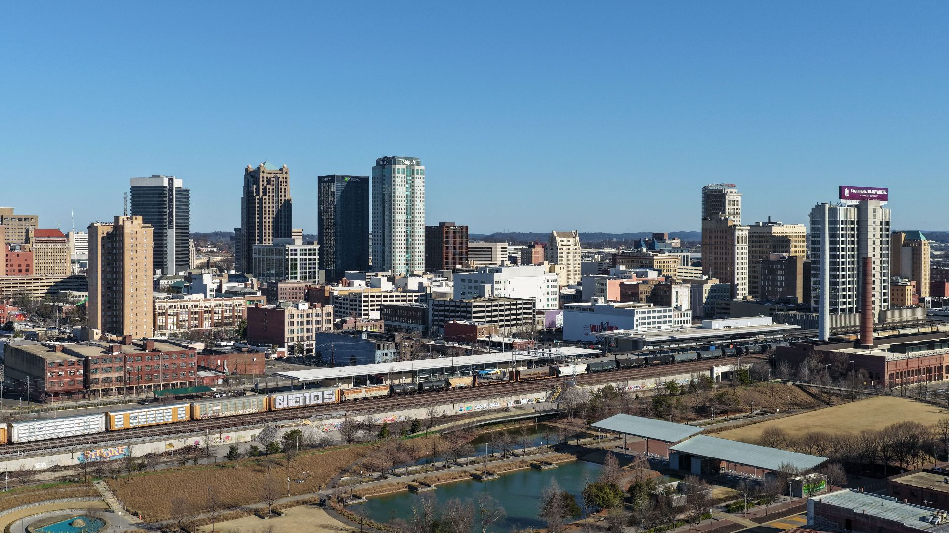 The skyline of Birmingham, Alabama, home to an estimated population of 196,357 people.