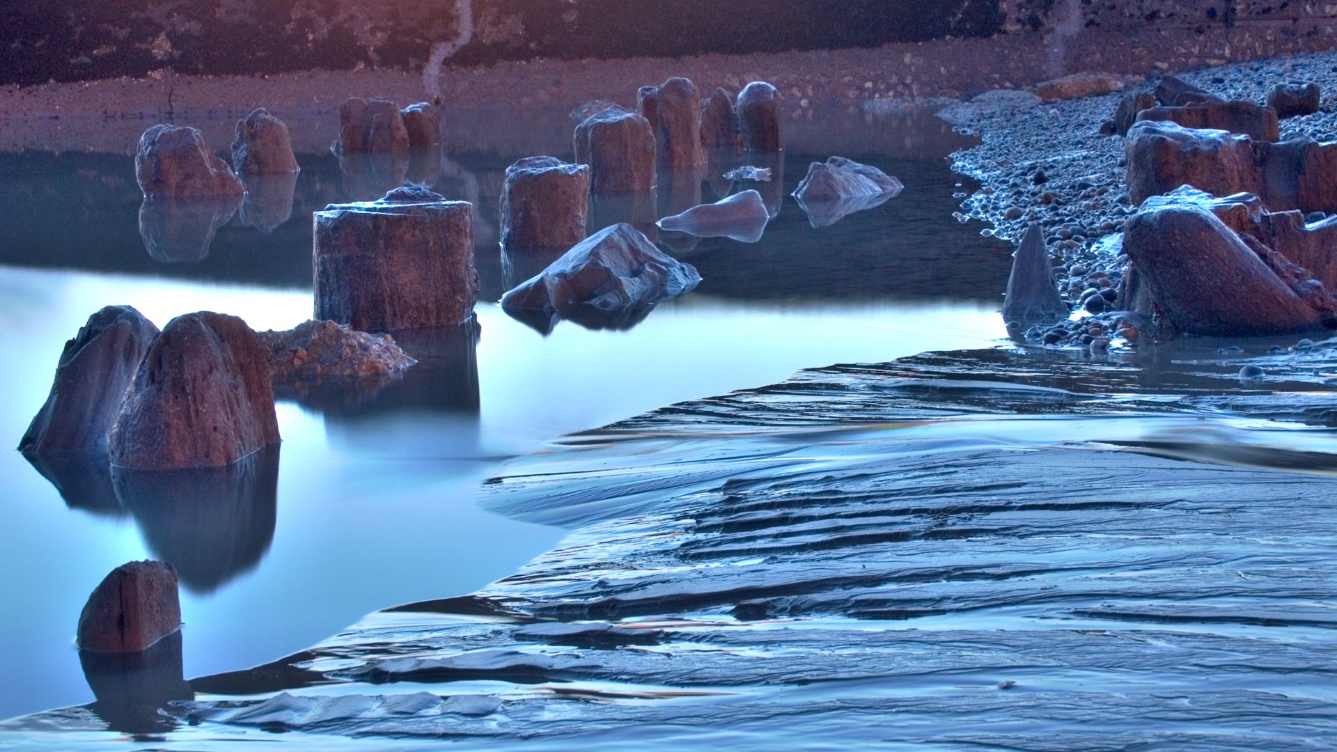 Oak foundation piles of the Royal Suspension Chain Pier Brighton exposed at very low tide. Some masonry blocks that may be Purbeck stone (a limestone that can be polished like marble) from the promenade can also be seen.