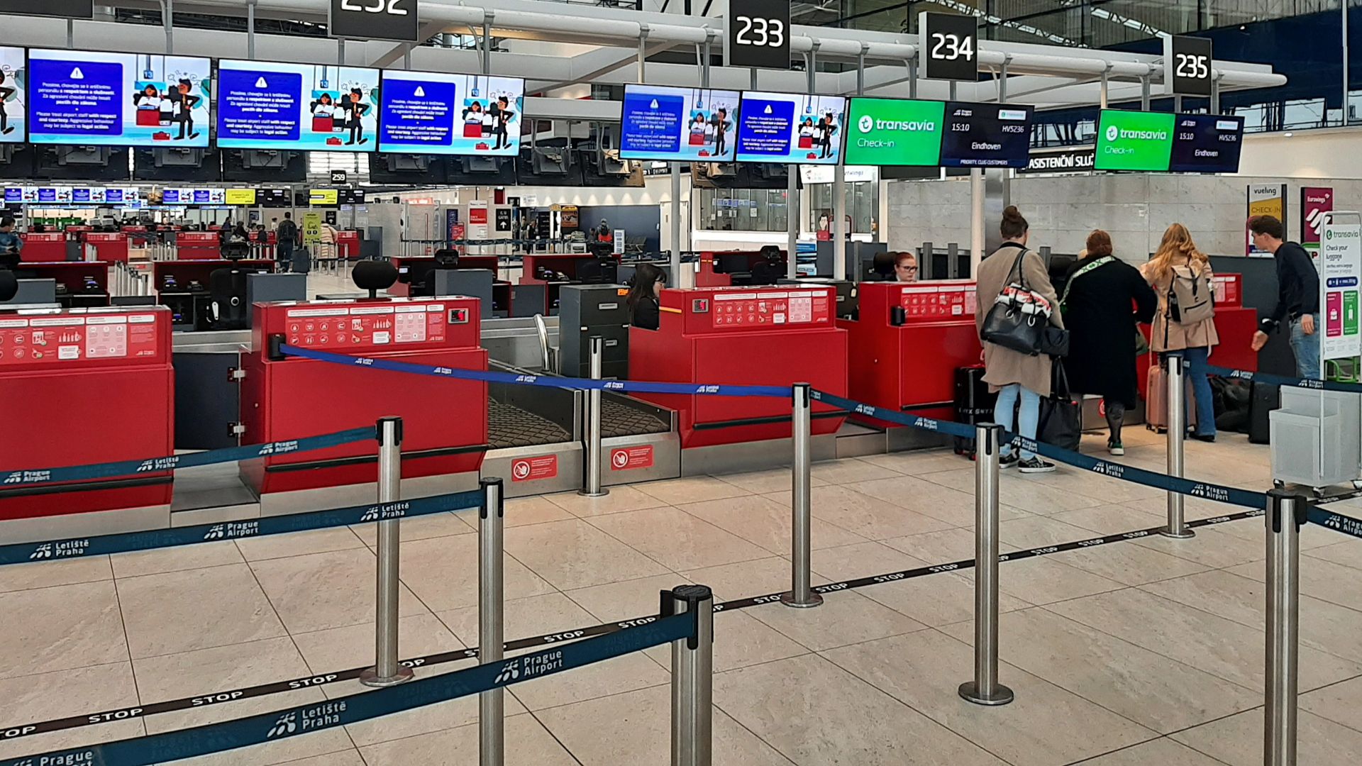 Check-in at Terminal 2, Václav Havel Airport Prague.