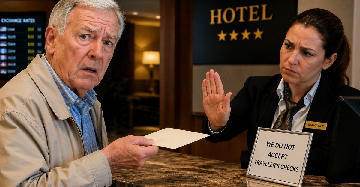 older man traveler's checks denied