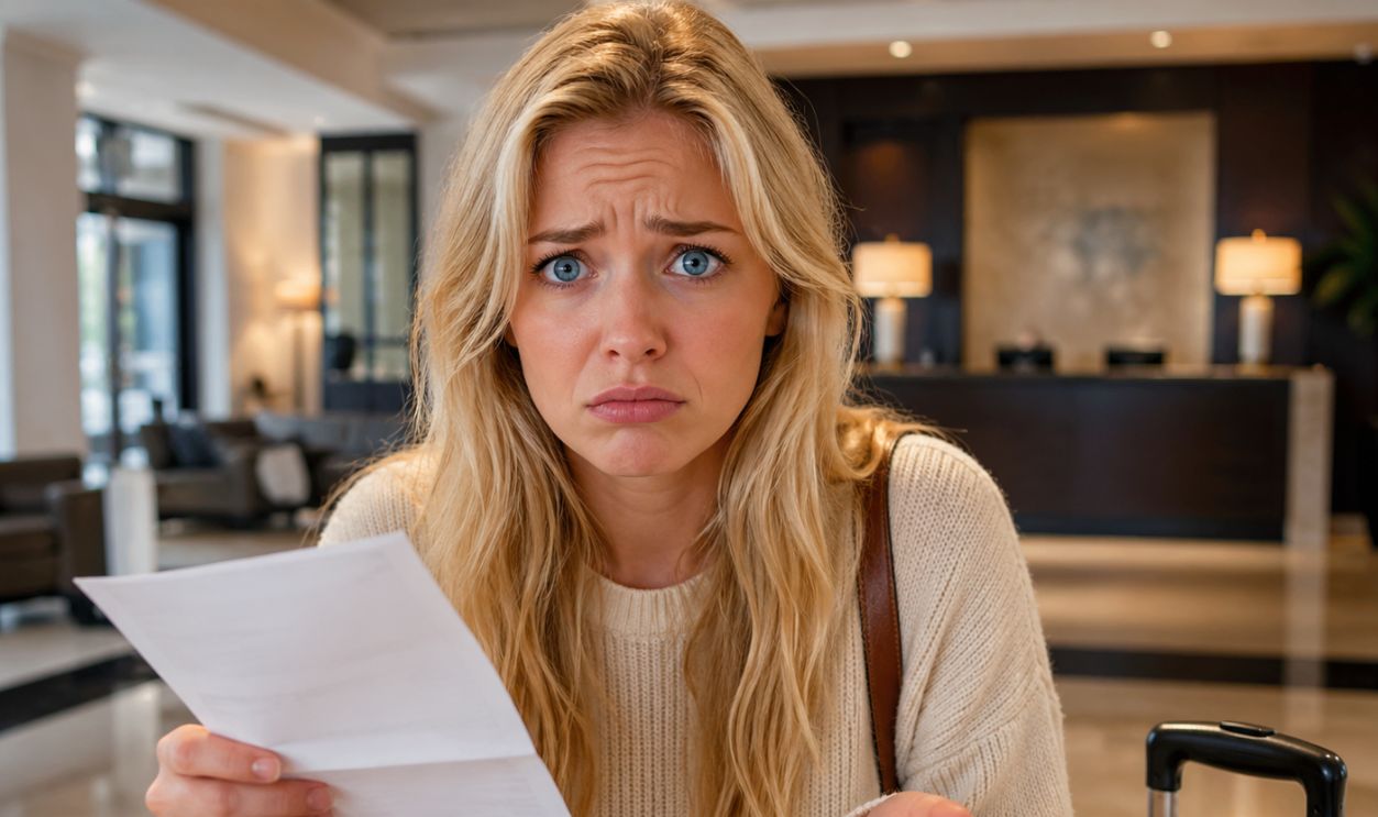 woman worried hotel 