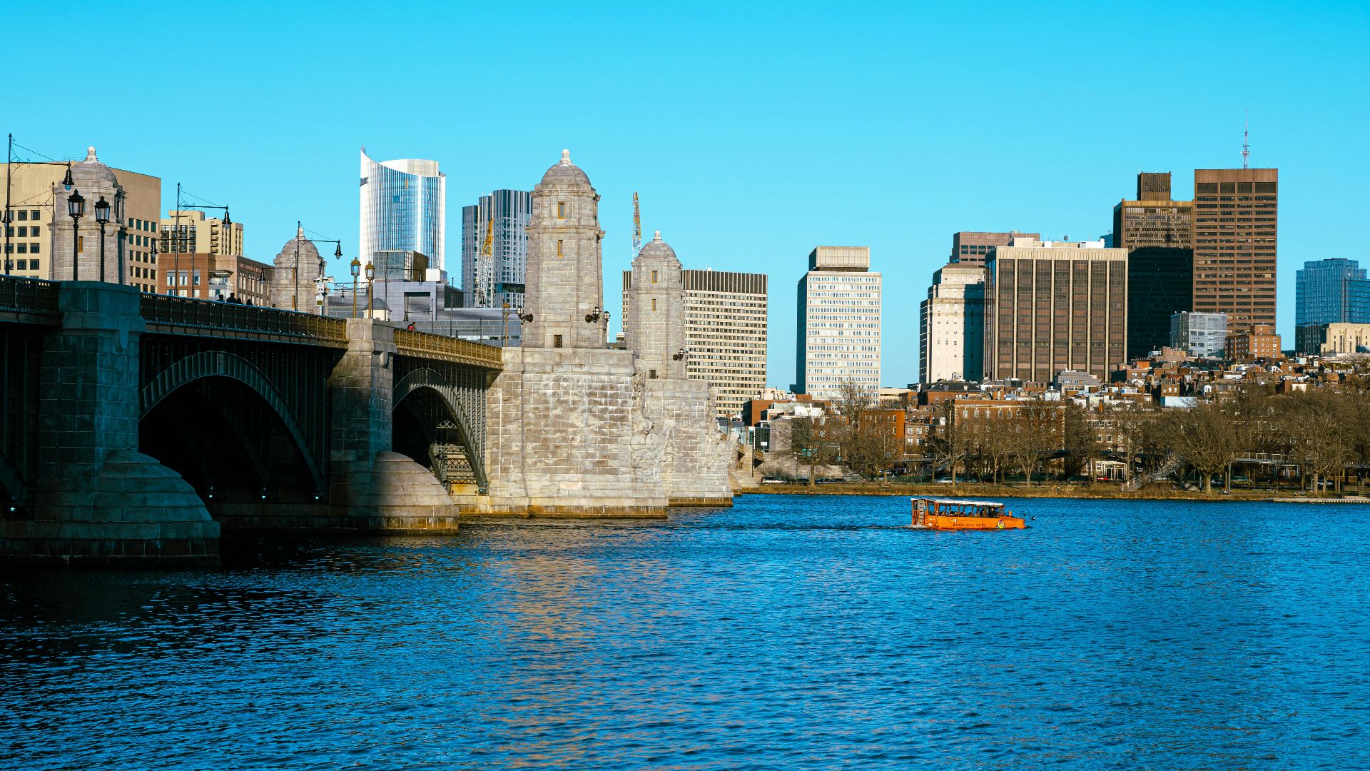 Captivating view of Boston skyline featuring Longfellow Bridge over the Charles River.