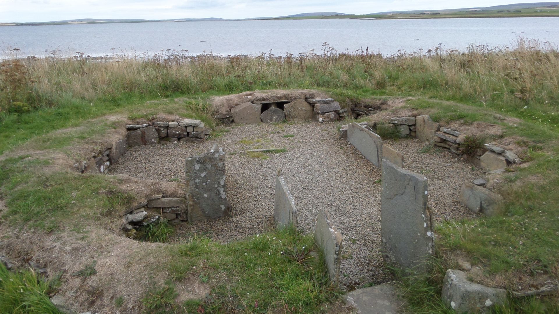 The Neolithic Barnhouse Settlement by the shore of Loch of Harray, Orkney Mainland, Scotland, not far from the Standing Stones of Stenness.