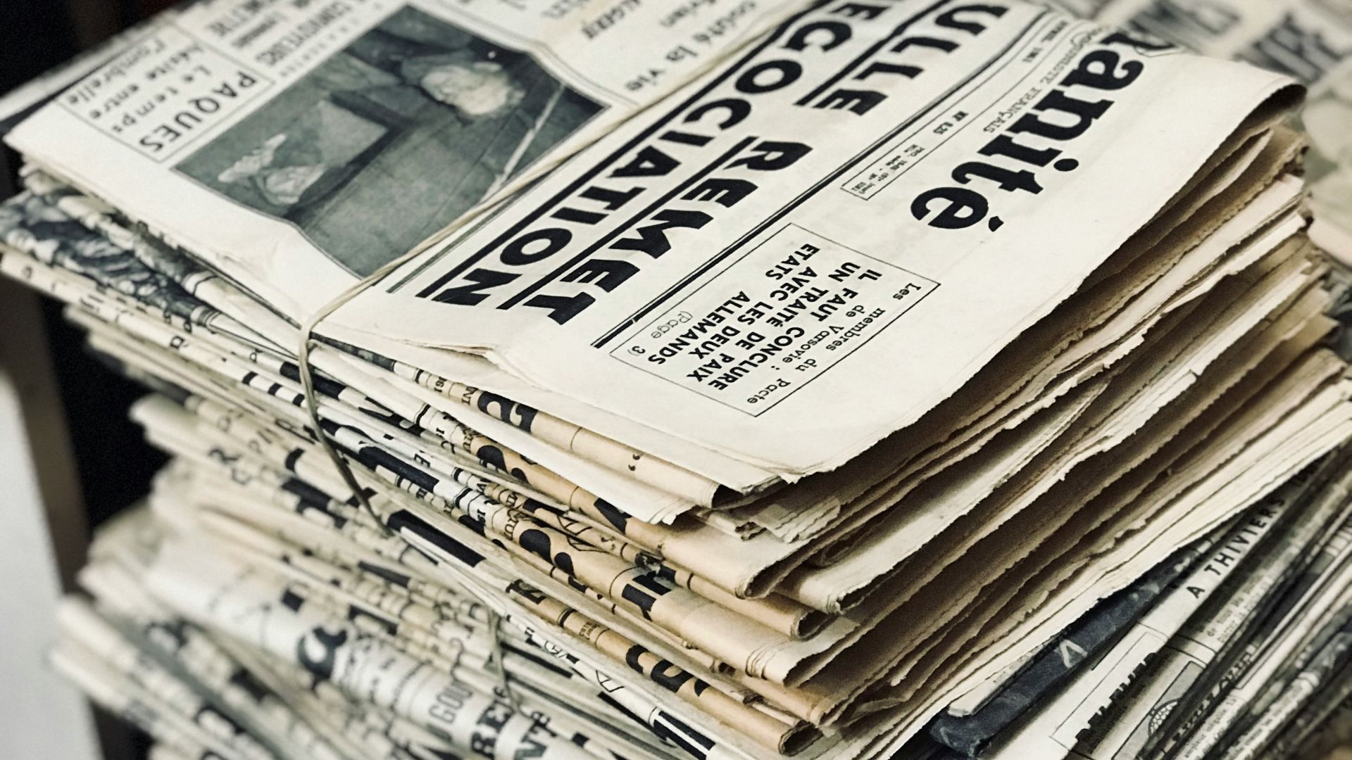 bundle of newspaper on table