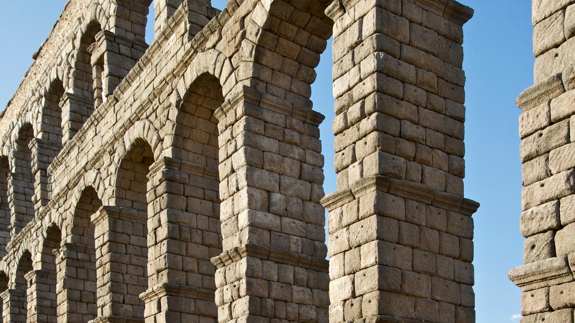 Detail of the roman aqueduct, Segovia, Spain.