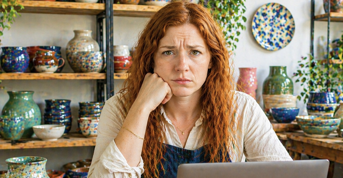 AI-generated image of a woman worried about her business account being hacked.