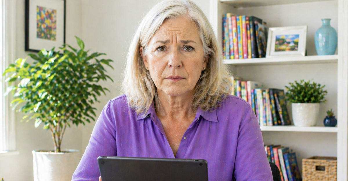 AI-generated image of a senior woman concerned about a password reset hack.
