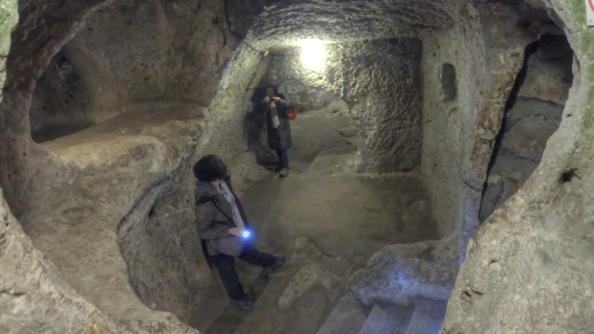 Derinkuyu Underground City in Cappadocia, Turkey. Christians fled the enemies and hid in this underground cities.