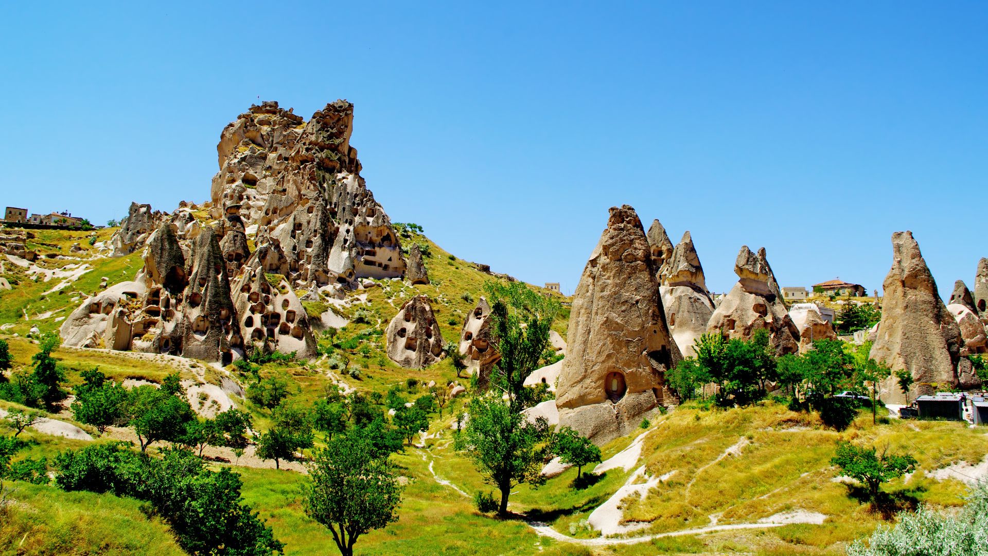 Fairy chimneys in Uçhisar, Cappadocia. Nevşehir - Turkey.