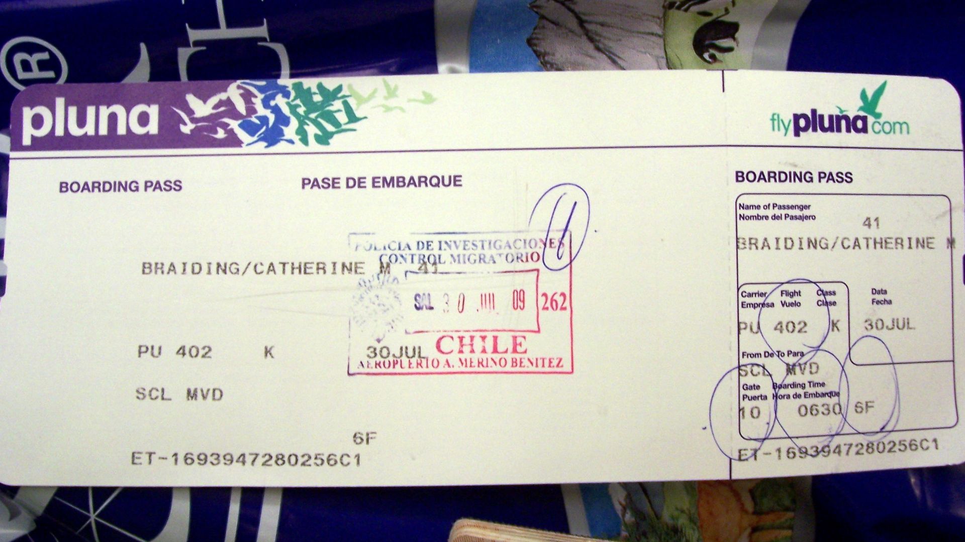 Stamped to show I'm leaving Chile.