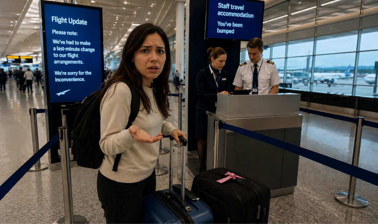 Traveler facing confusion at airport terminal