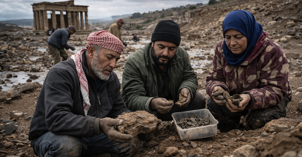 Libyan residents searching for ancient artifacts at the historical site of Cyrene.
