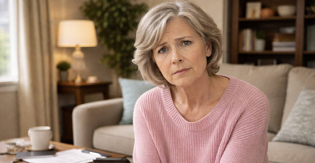 AI-generated image of a senior woman worried about a bank scam.