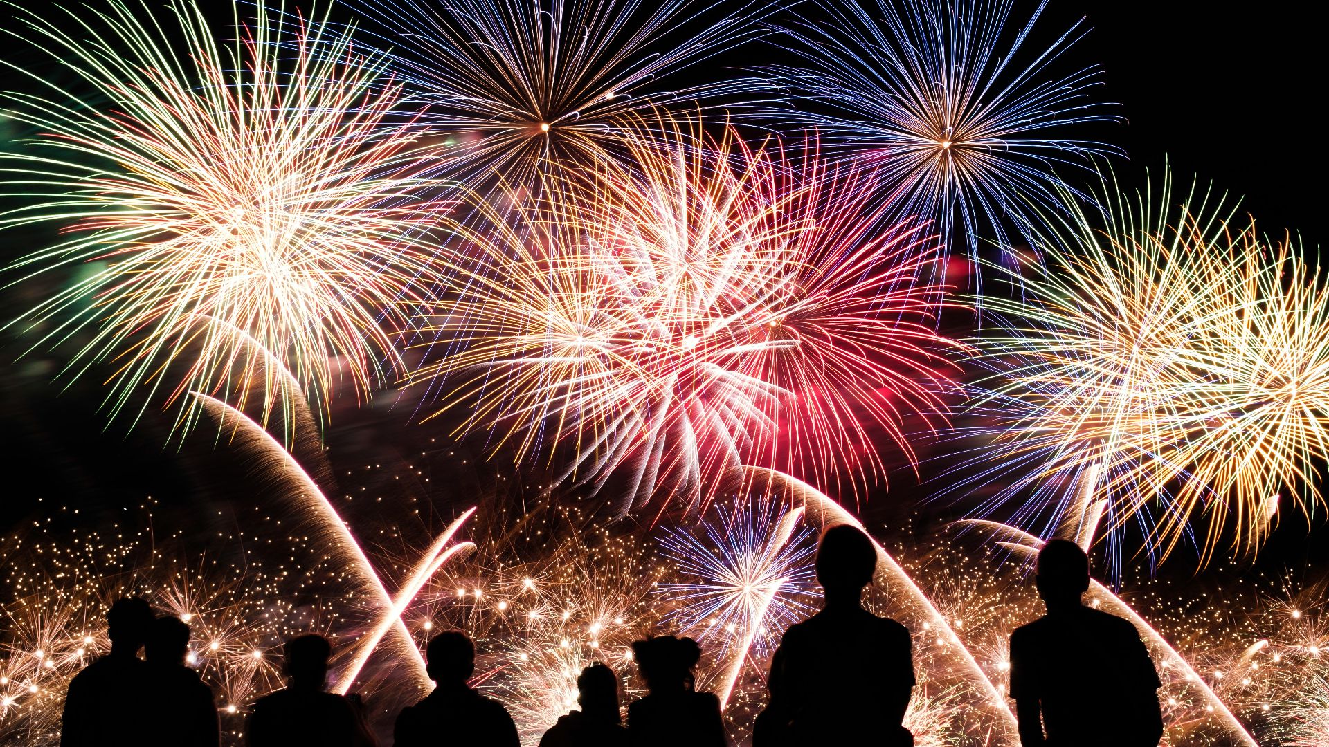 yellow, red and blue fireworks