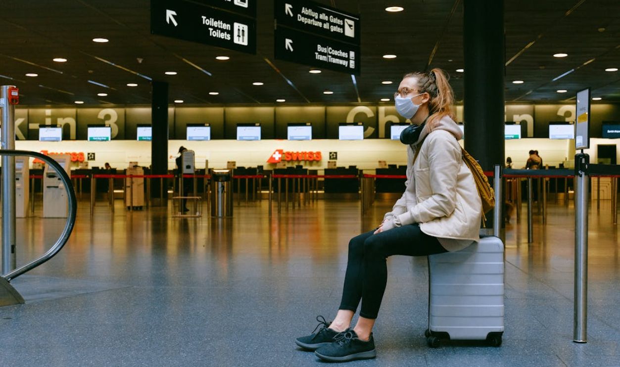 Woman Sitting on Luggage