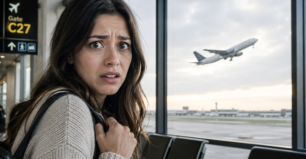 Scared girl with a fear of flying.