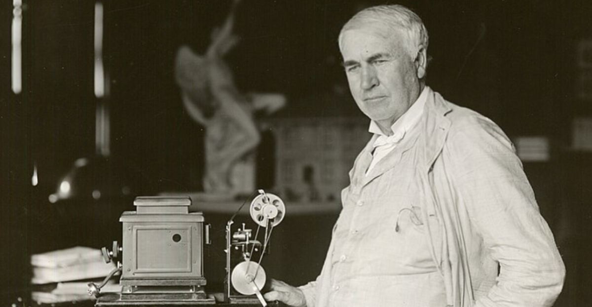 Thomas Edison with Home Projecting Kinetoscope.