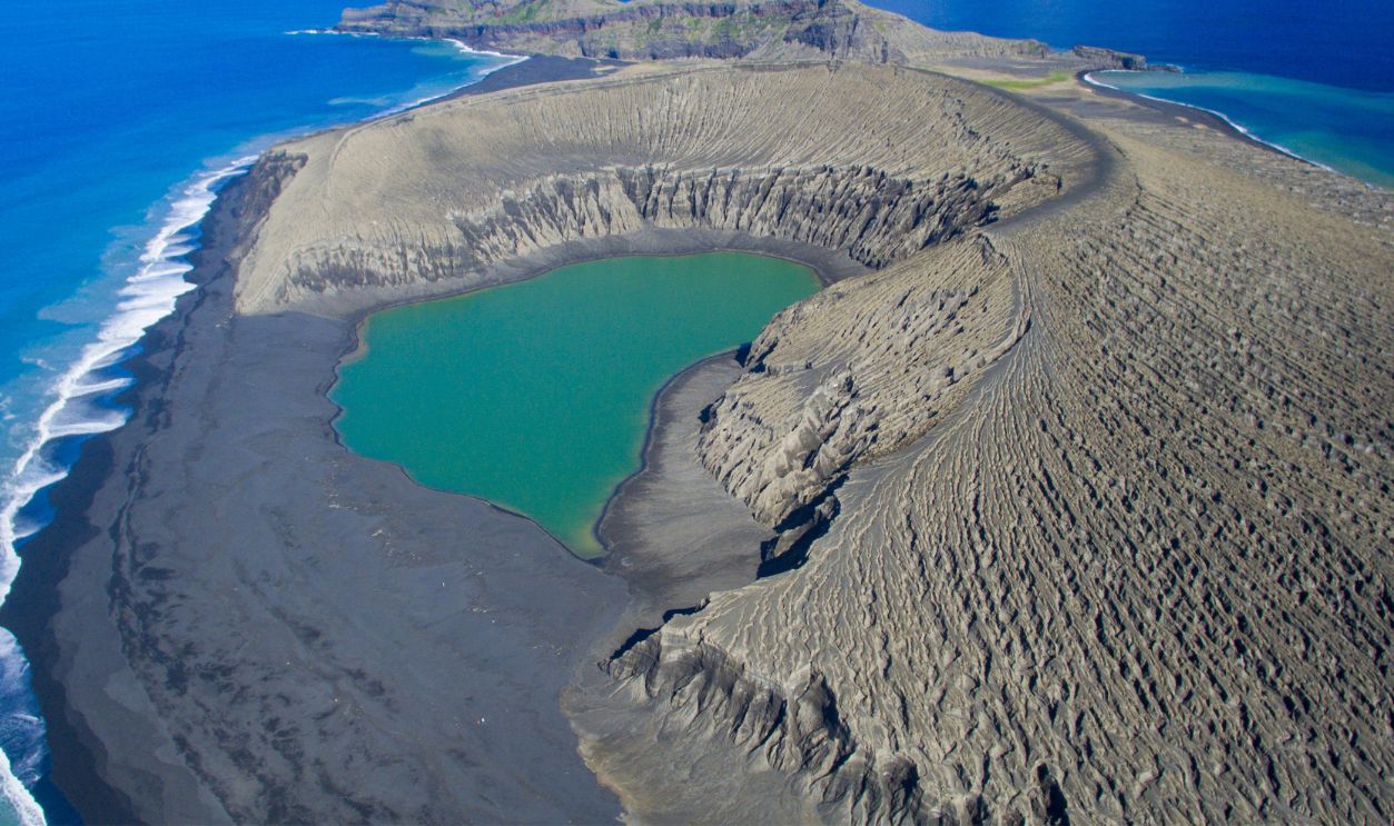 Aerial view of the Hunga Tonga volcano on August 20, 2018.