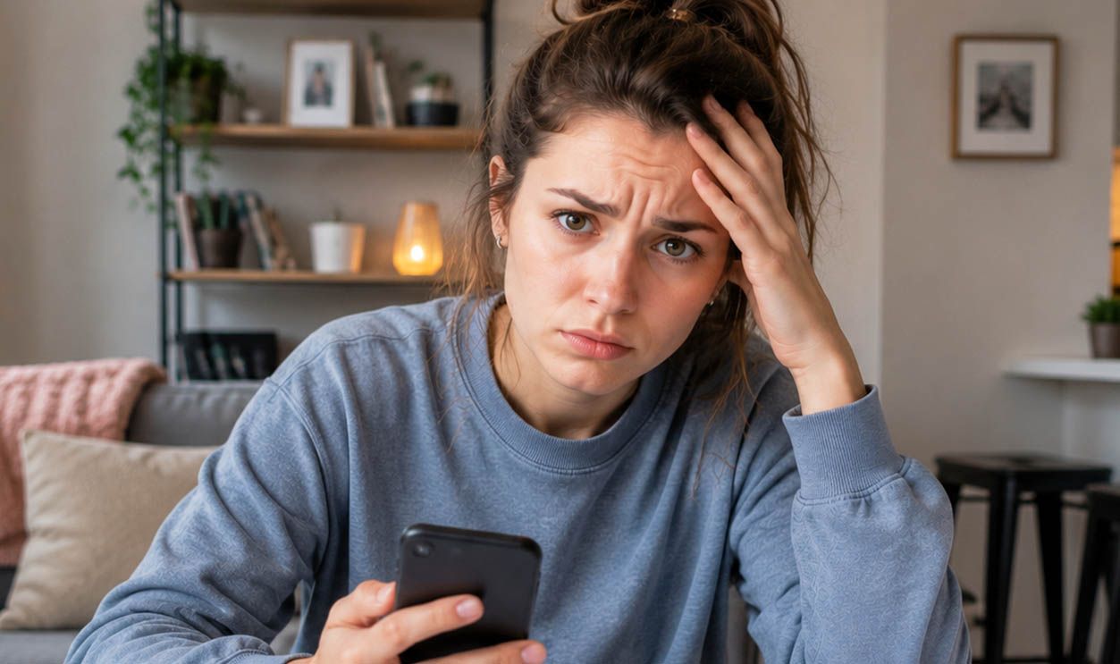 AI-generated image a woman worried about overdraft fees.