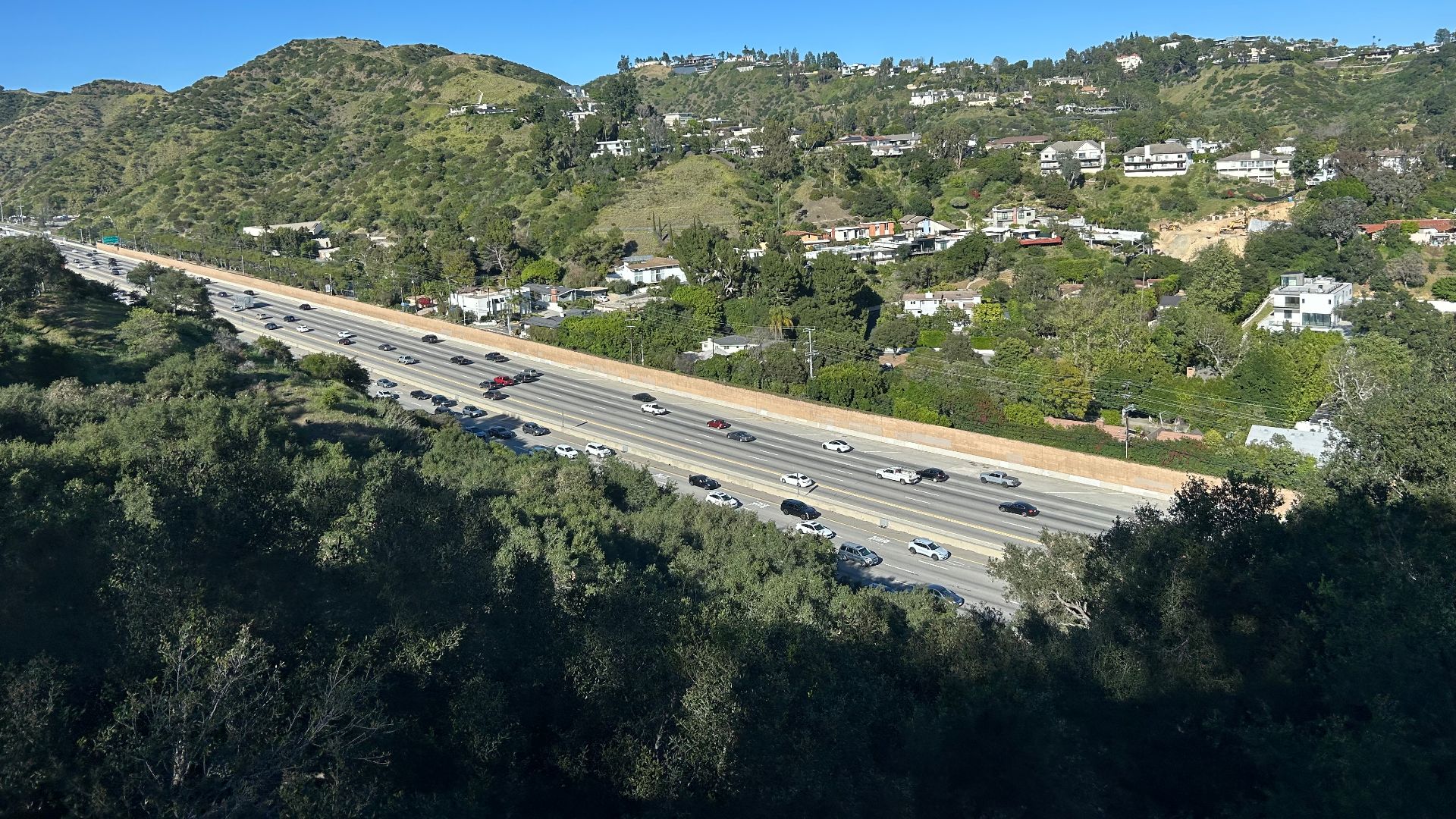 View of the Interstate 405 Freeway located within the Sepulveda Pass on March 7, 2026