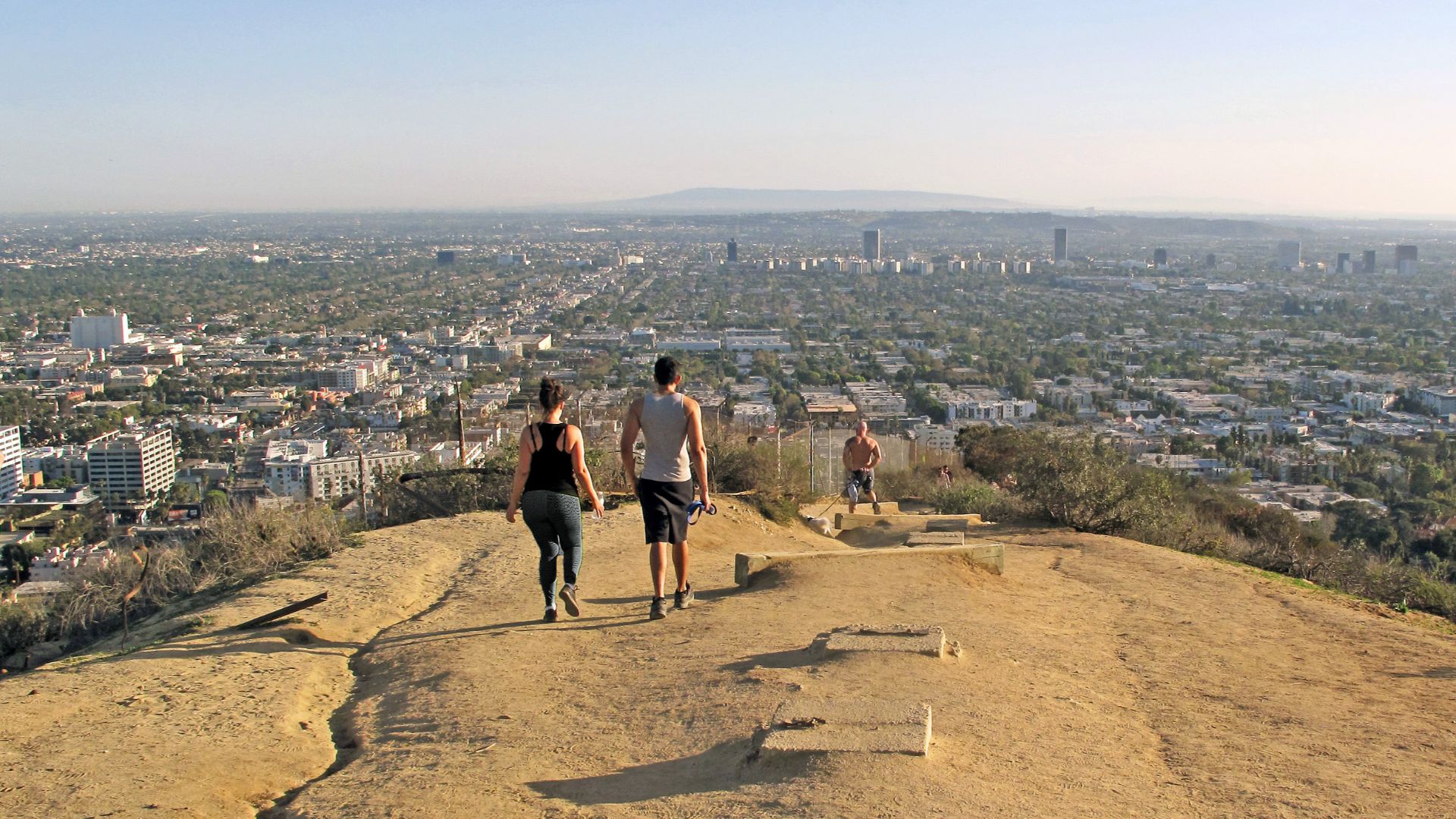 Looking south from Runyon Canyon of LA basin, Los Angeles. See annotations