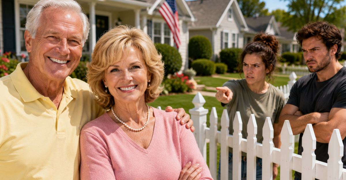 happy baby boomer couple, angry younger gen couple