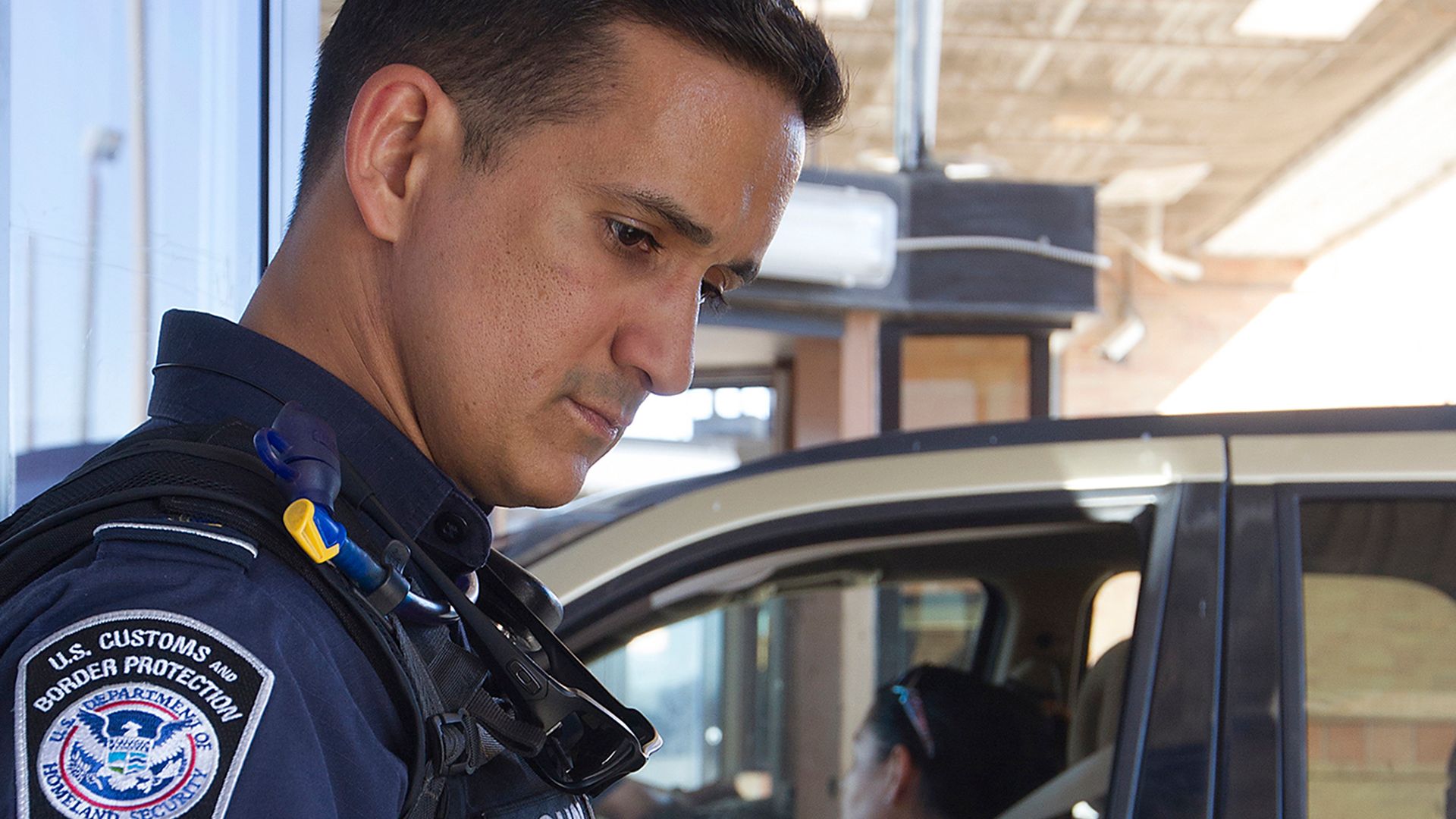 South Texas CBP Officer works inbound traffic at the Hidalgo International Bridge Port of Entry.

Photographer: Donna Burton