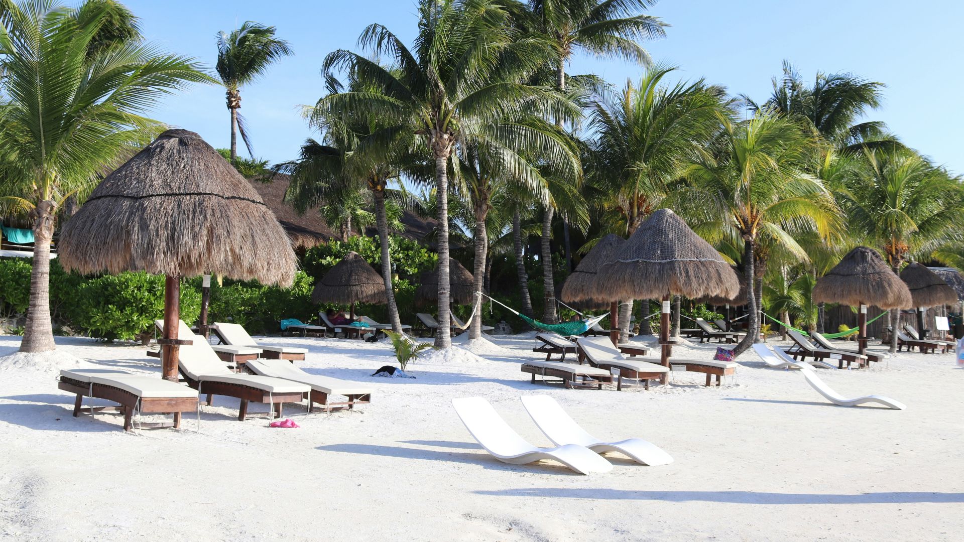 brown nipa hut on white sand beach during daytime