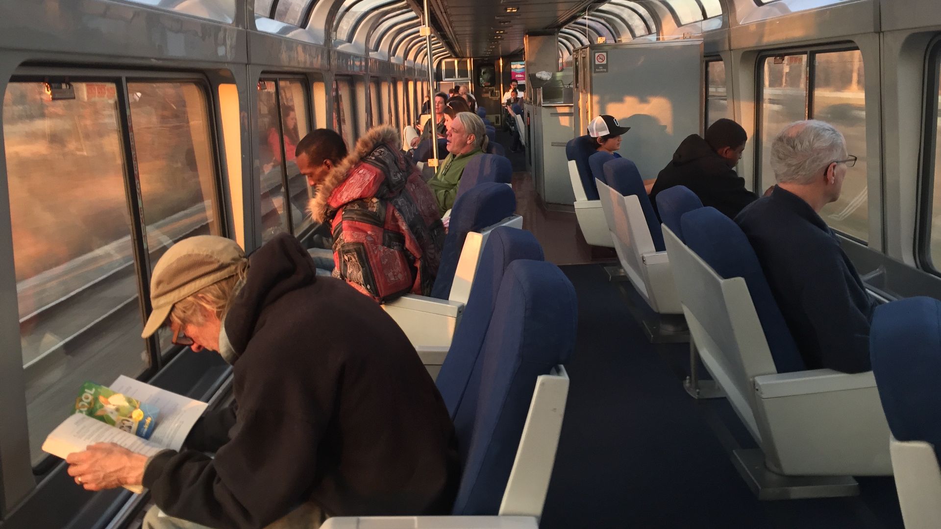 Observation sightseer lounge passenger car interior - Amtrak Capitol Limited Train # 30