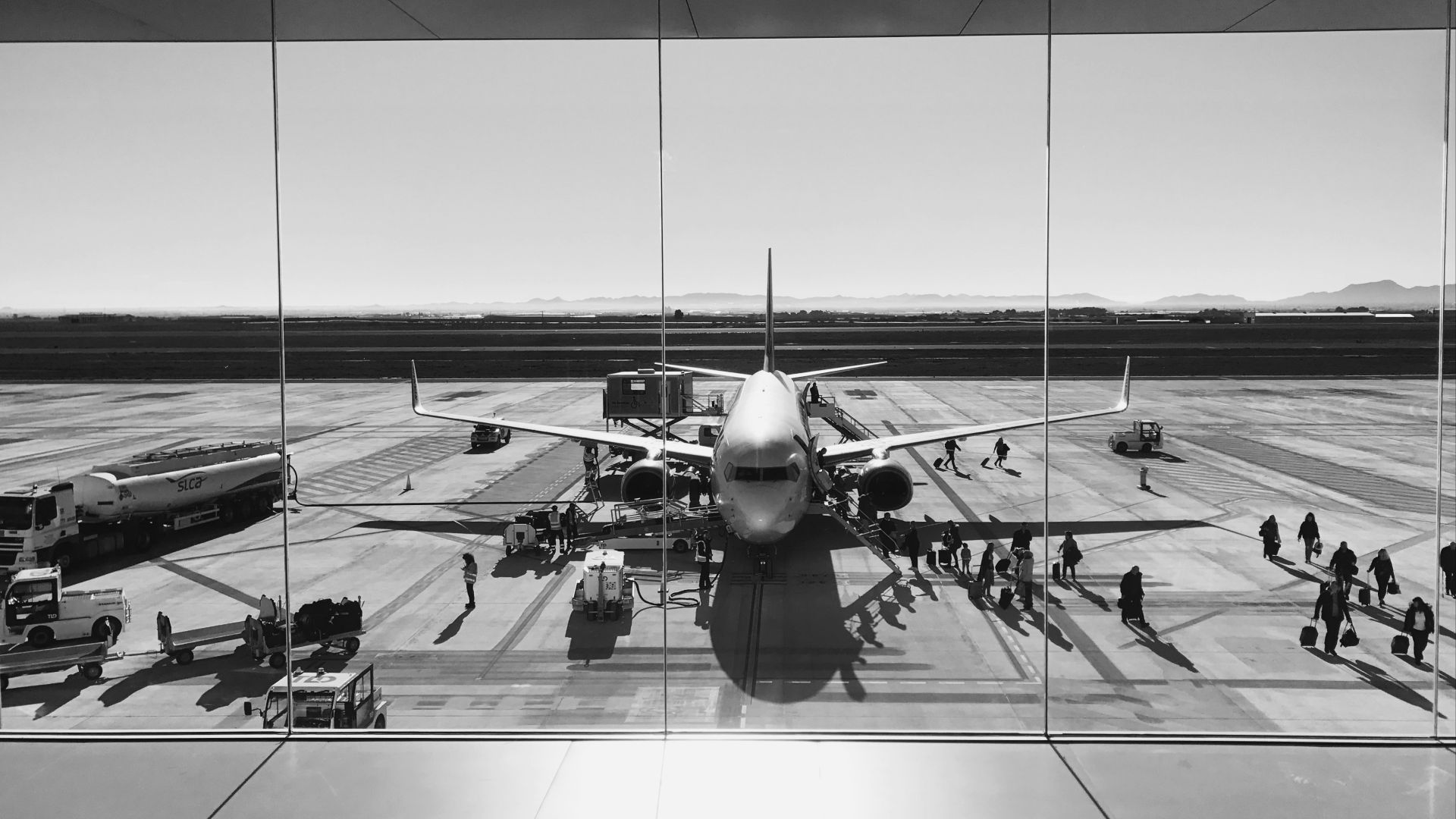grayscale photo of airplane