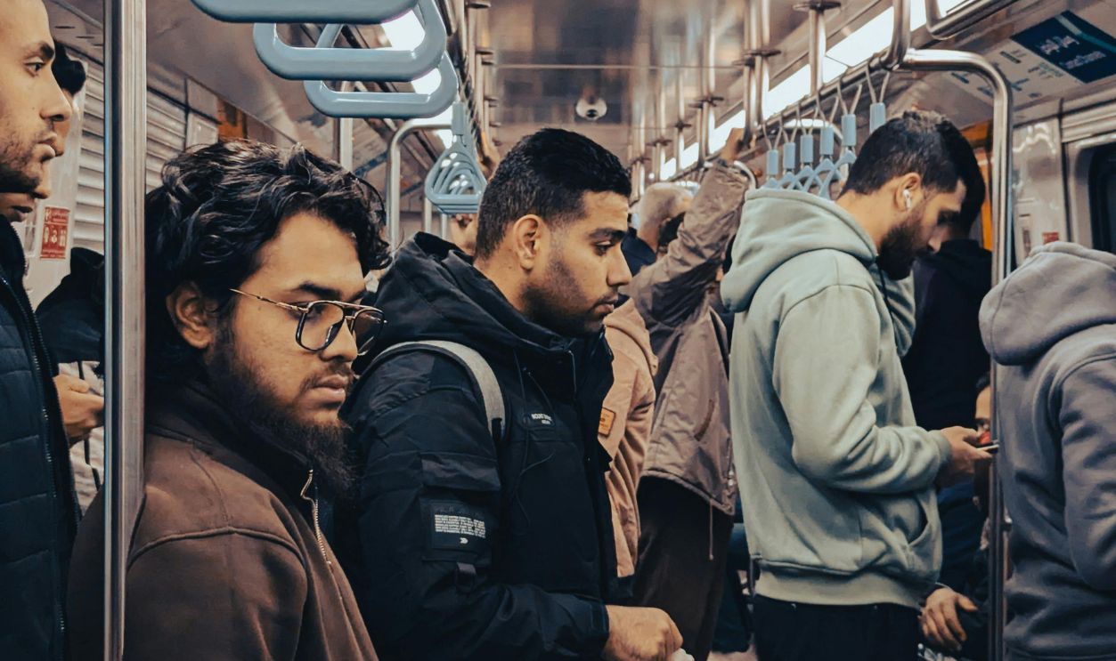 Candid shot of commuters in Cairo's metro, capturing everyday life