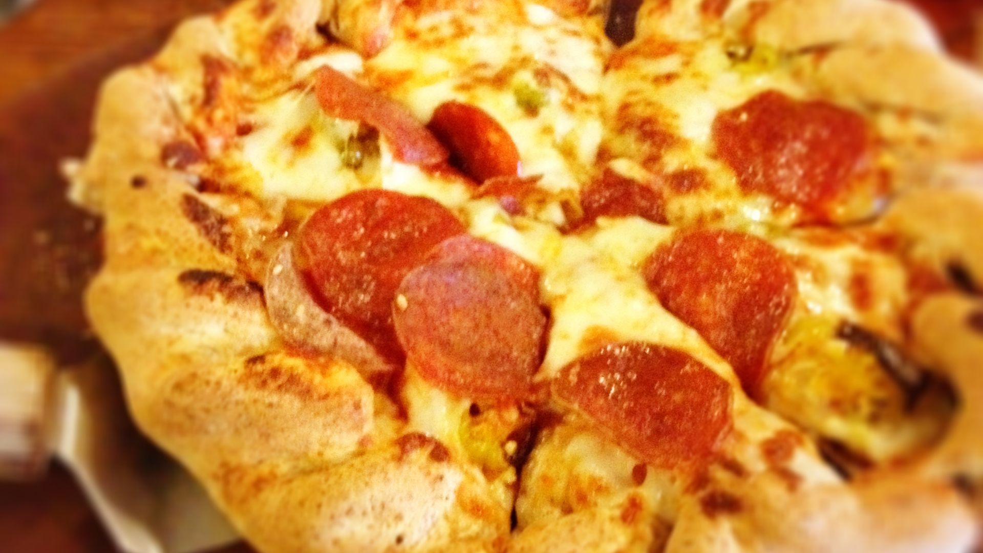 A small Colorado-style pepperoni pizza from Beau Jo's.