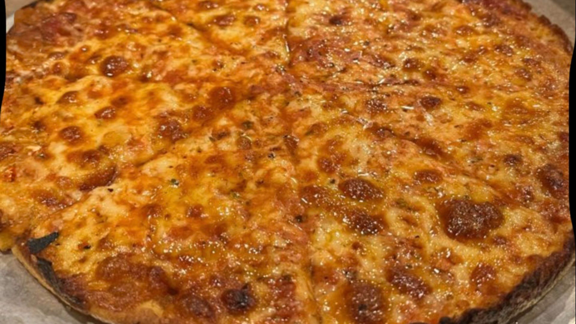 Crispy edged, cheese bar pizza