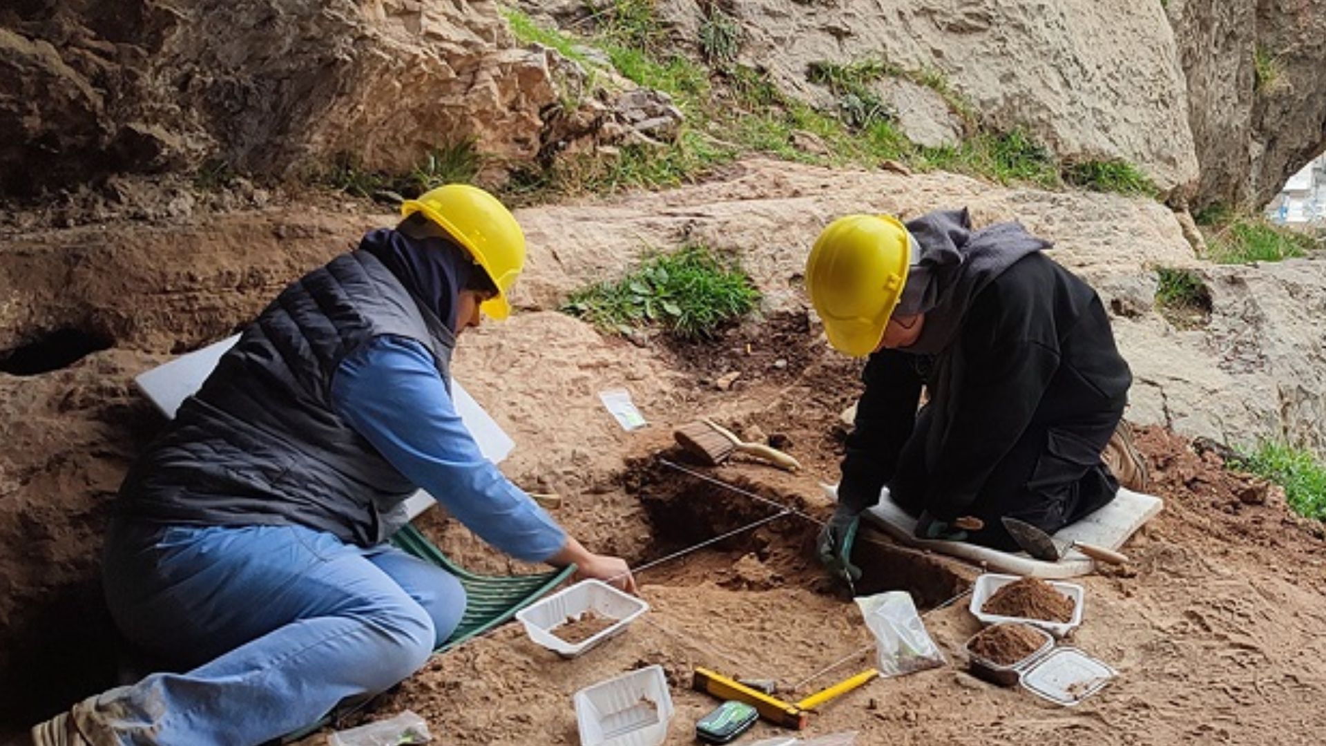 Excavation in the entrance of the Ghamari Cave, a Middle Paleolithic site near Khorramabad, Iran