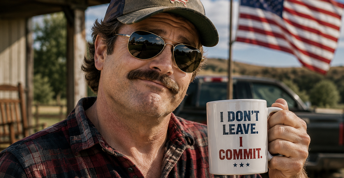 American man holding a mug.
