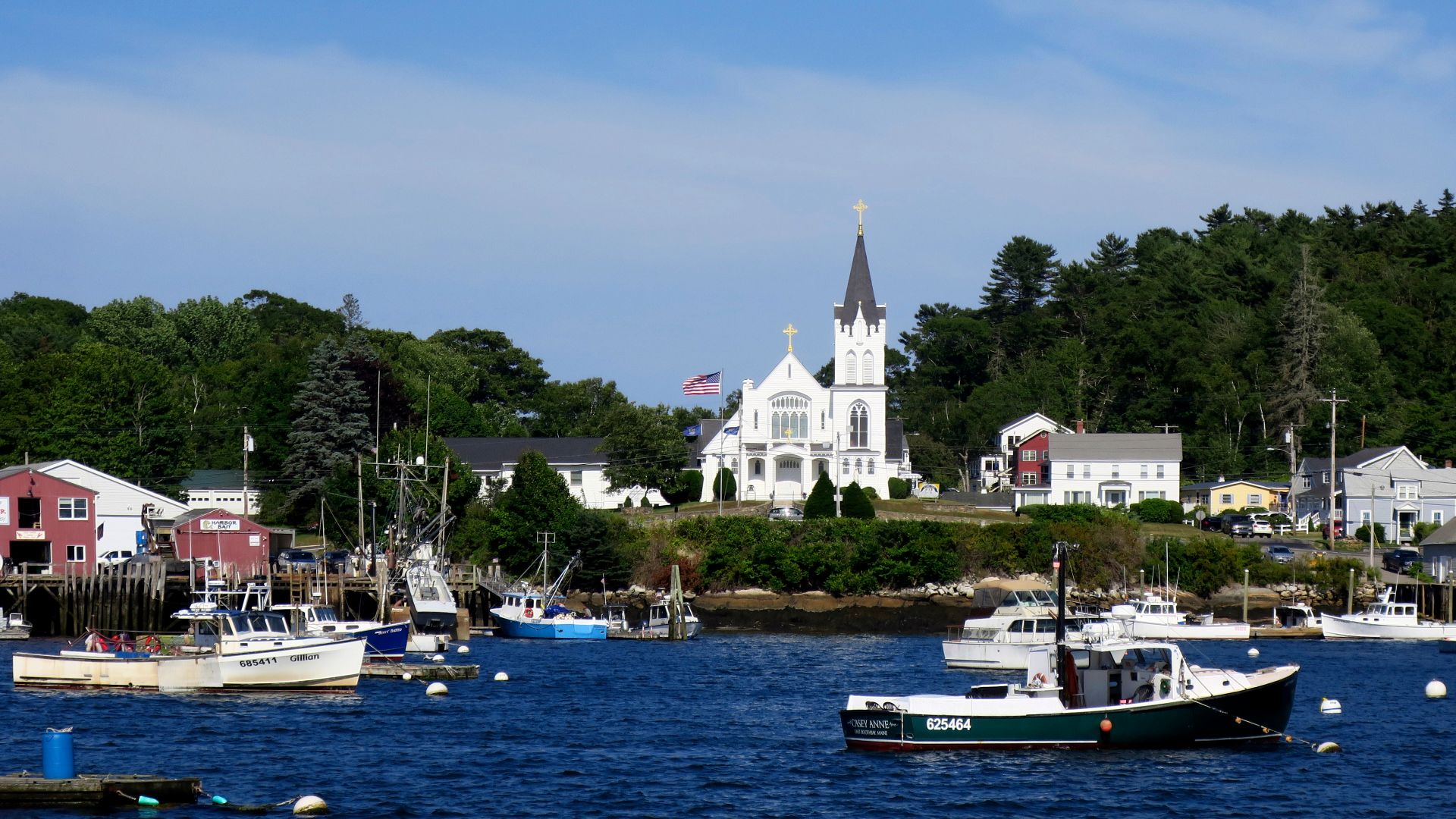 Our Lady Queen of Peace Catholic Church (Boothbay Harbor, Maine) - view from the harbor