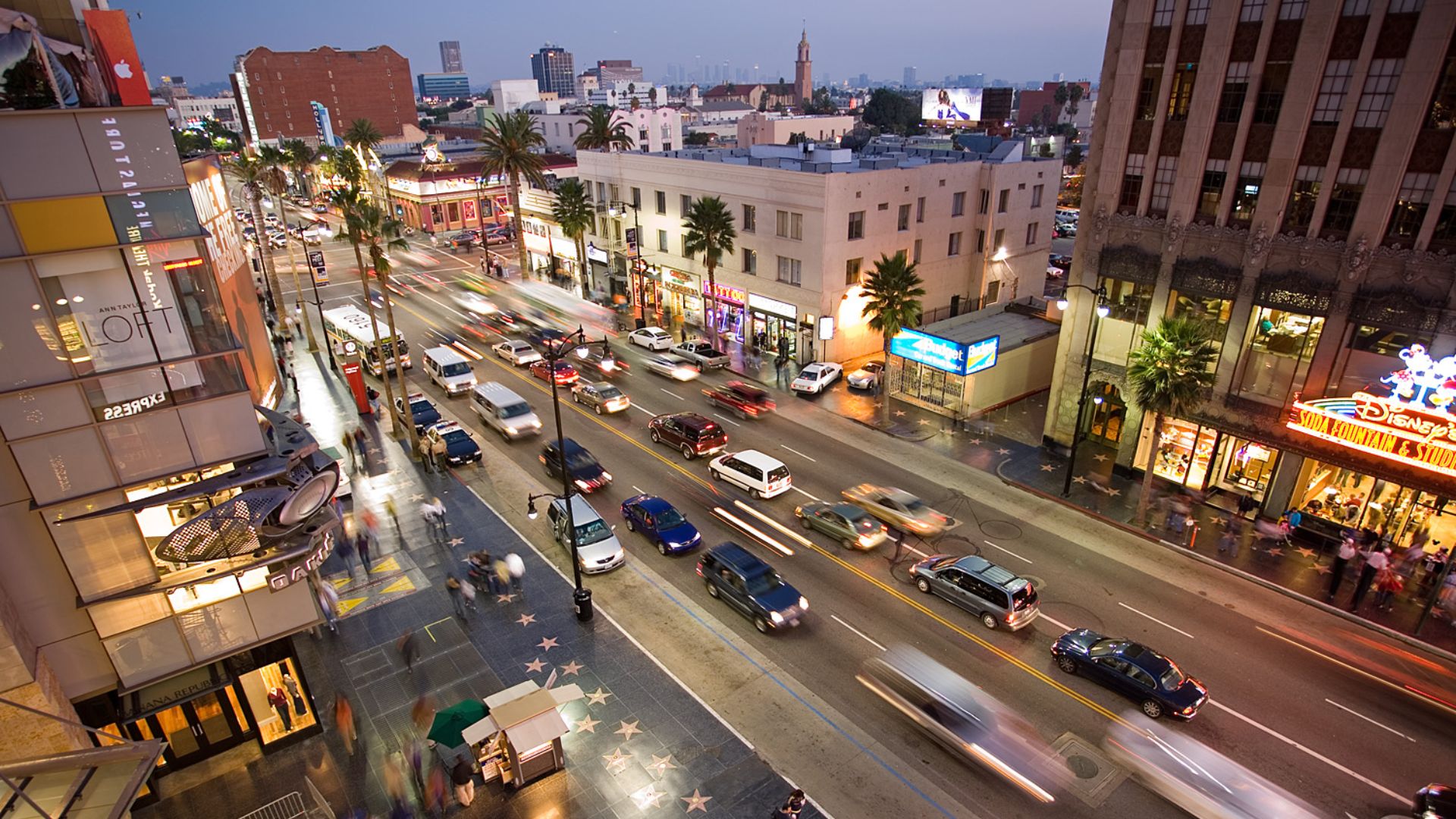Hollywood Boulevard from the top of the Kodak Theatre looking in the direction of downtown in the background.