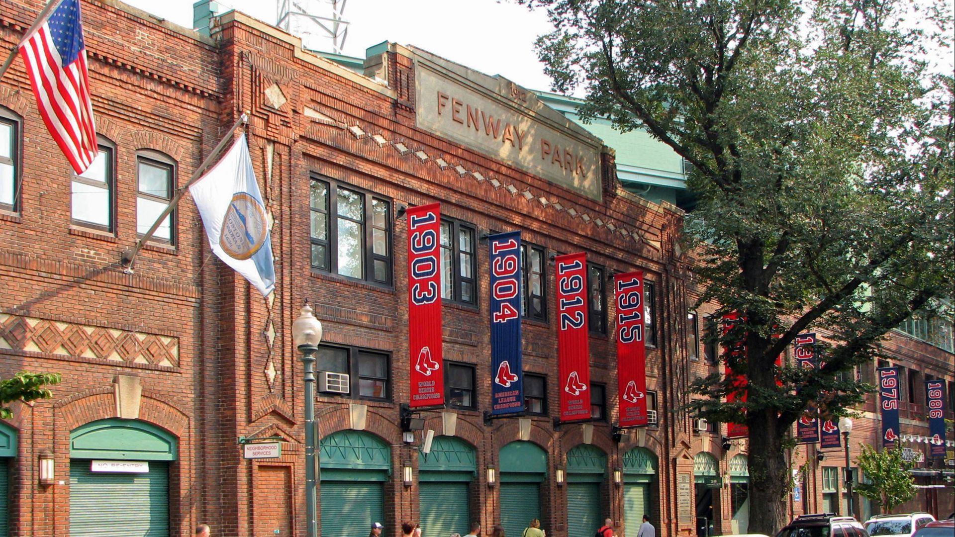 Fenway Park main entrance on Yawkey Way, Boston, Massachusetts, USA