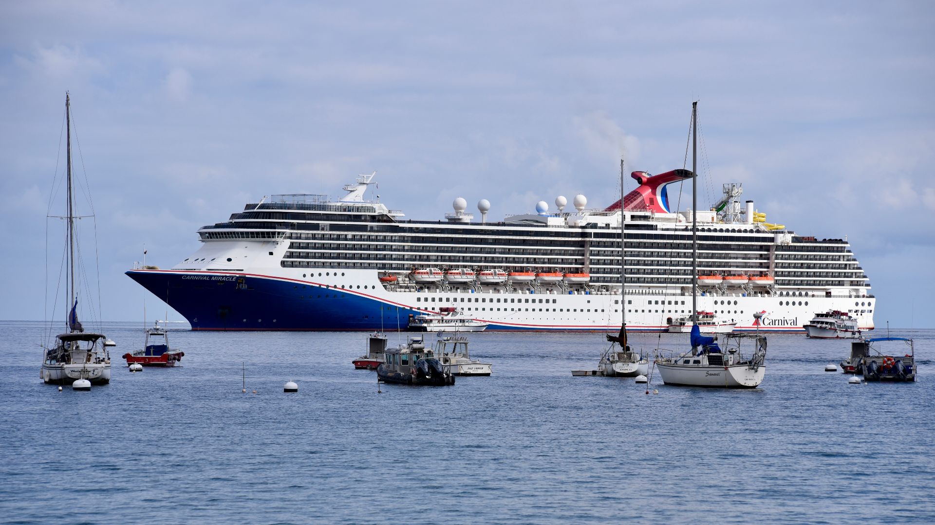 Carnival Miracle cruise ship off the coast Santa Catalina island by Avalon