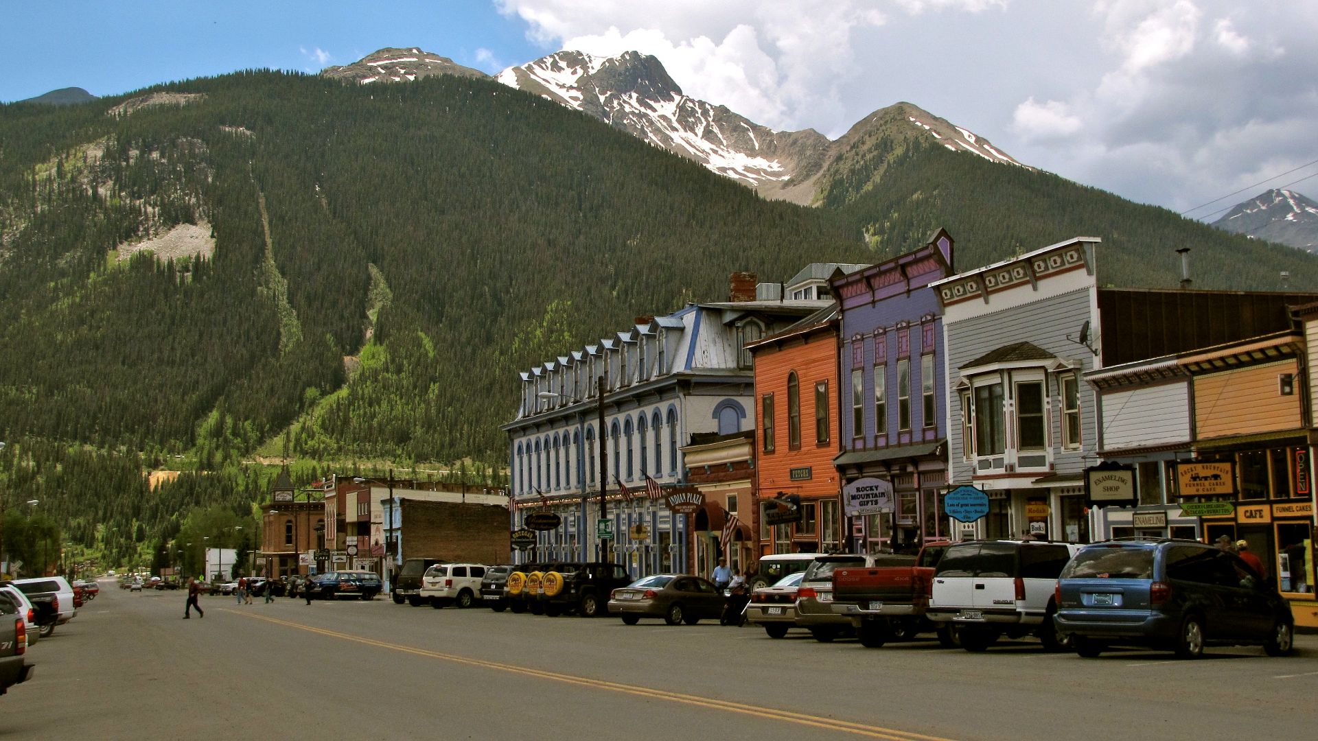 Downtown Silverton, Colorado, with its many colorful storefronts.