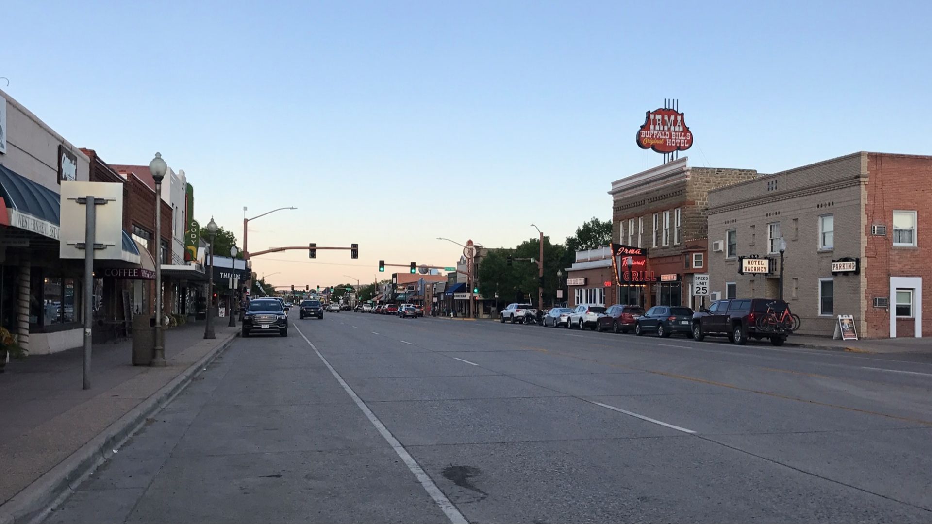 Looking east down Sheridan Avenue in downtown Cody, Wyoming