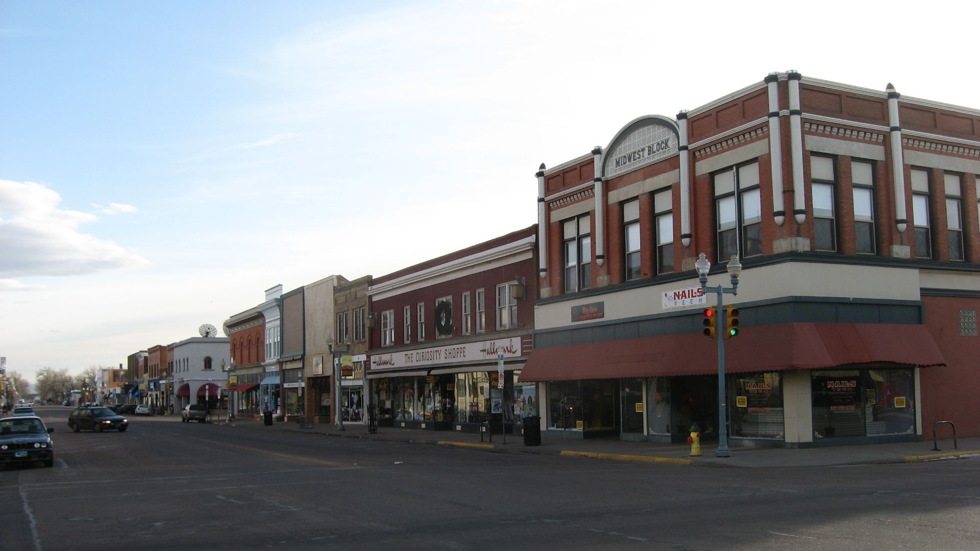 Southwestern corner of the intersection of Second Street and Ivinson Avenue in downtown Laramie, Wyoming, United States. This intersection is located in the heart of the Laramie Downtown Historic District, which is listed on the National Register of Hist