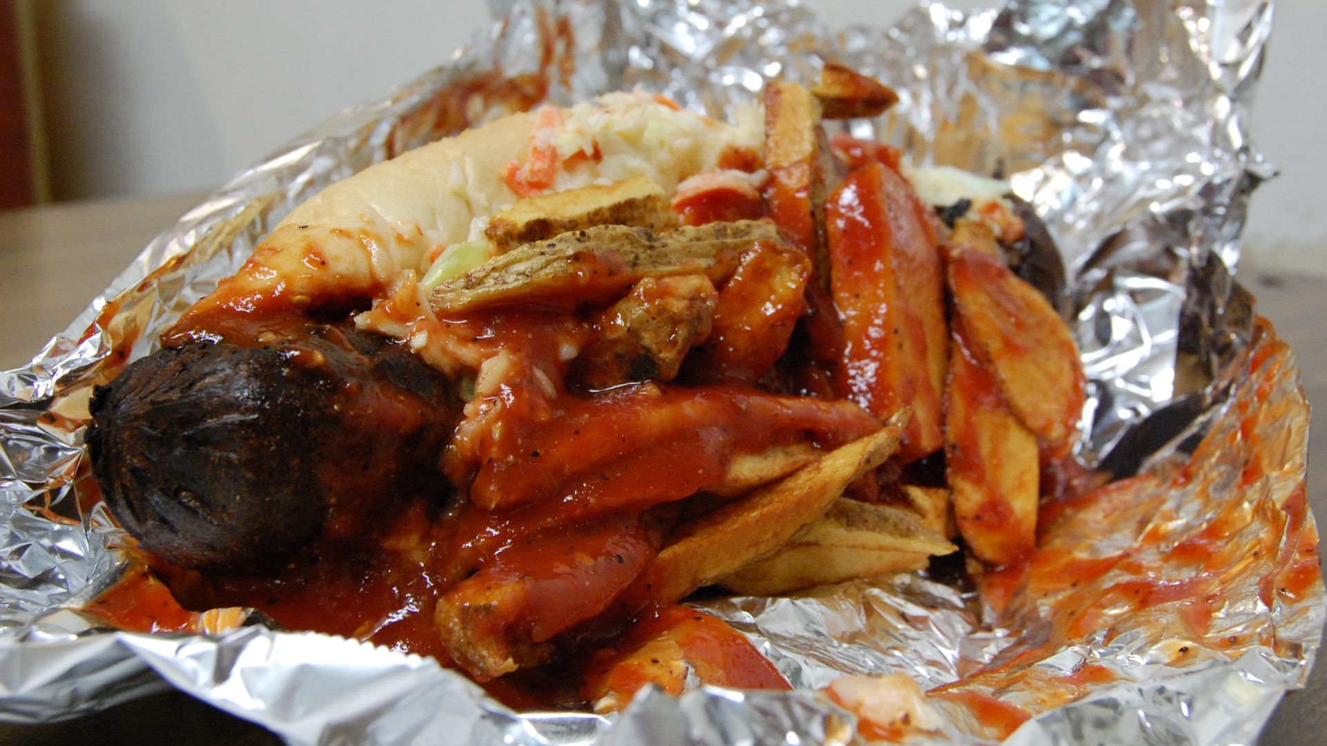 A Polish boy sandwich from Freddie's Southern Style Rib House